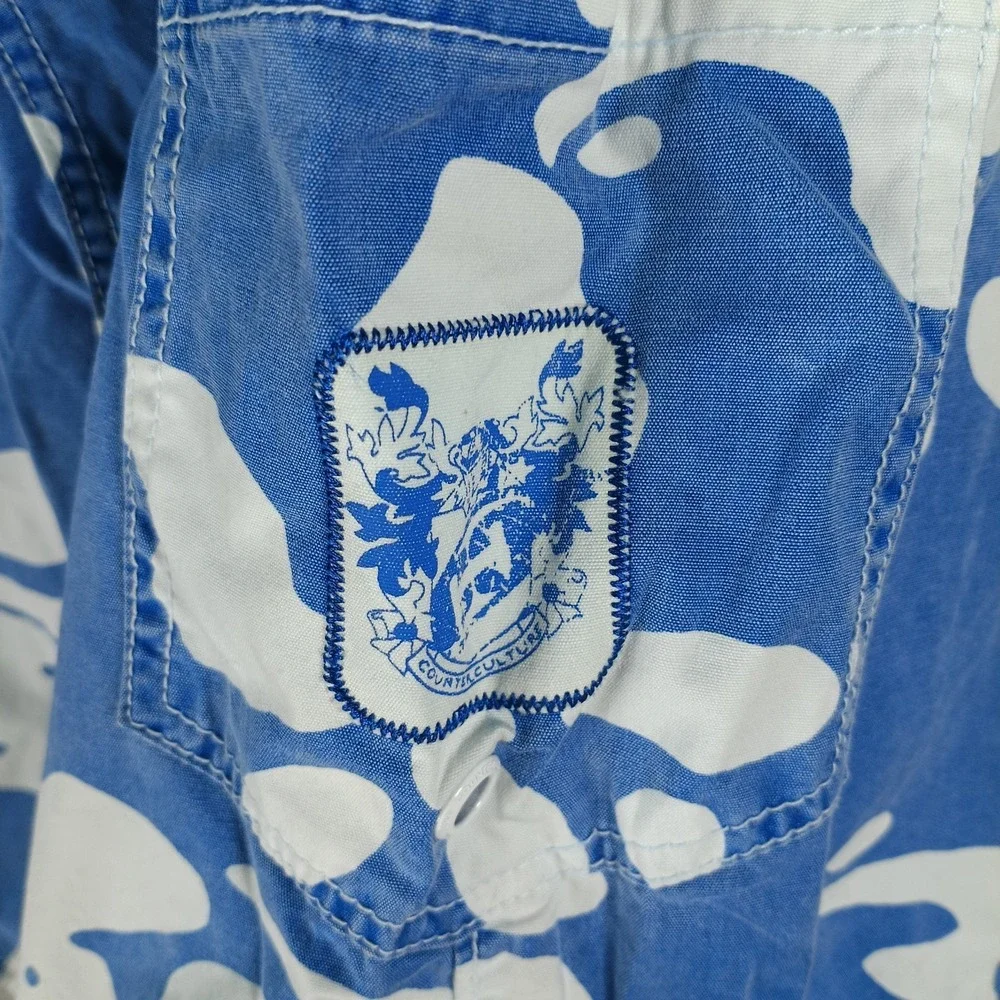 Counter Culture Board Shorts Men Size 36 Blue White Hibiscus Hawaiian Cotton